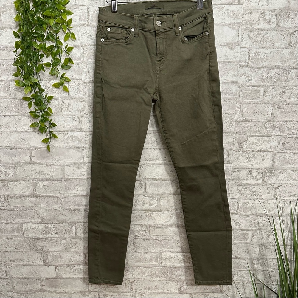 7 For All Mankind Green Denim Slim Skinny Leg Jeans